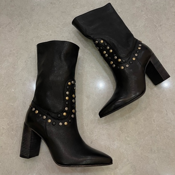 Free People Studded Dakota Heel Boots In Black Size 36 - Picture 3 of 12